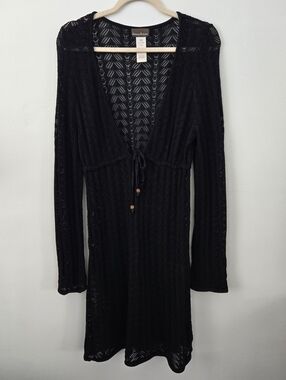 Tommy Bahama Bohemian Resortwear Crochet Knit Beach Coverup Dress Black.  Large